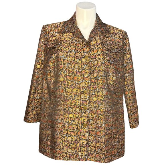 COLDWATER CREEK Brocade Floral Shiny Metallic Jacket 3x Retro Chic Statement Fun - Picture 2 of 14